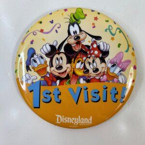 Disneyland 1st Visit Collectible Mickey Donald Goofy Minnie Orange Button Pin